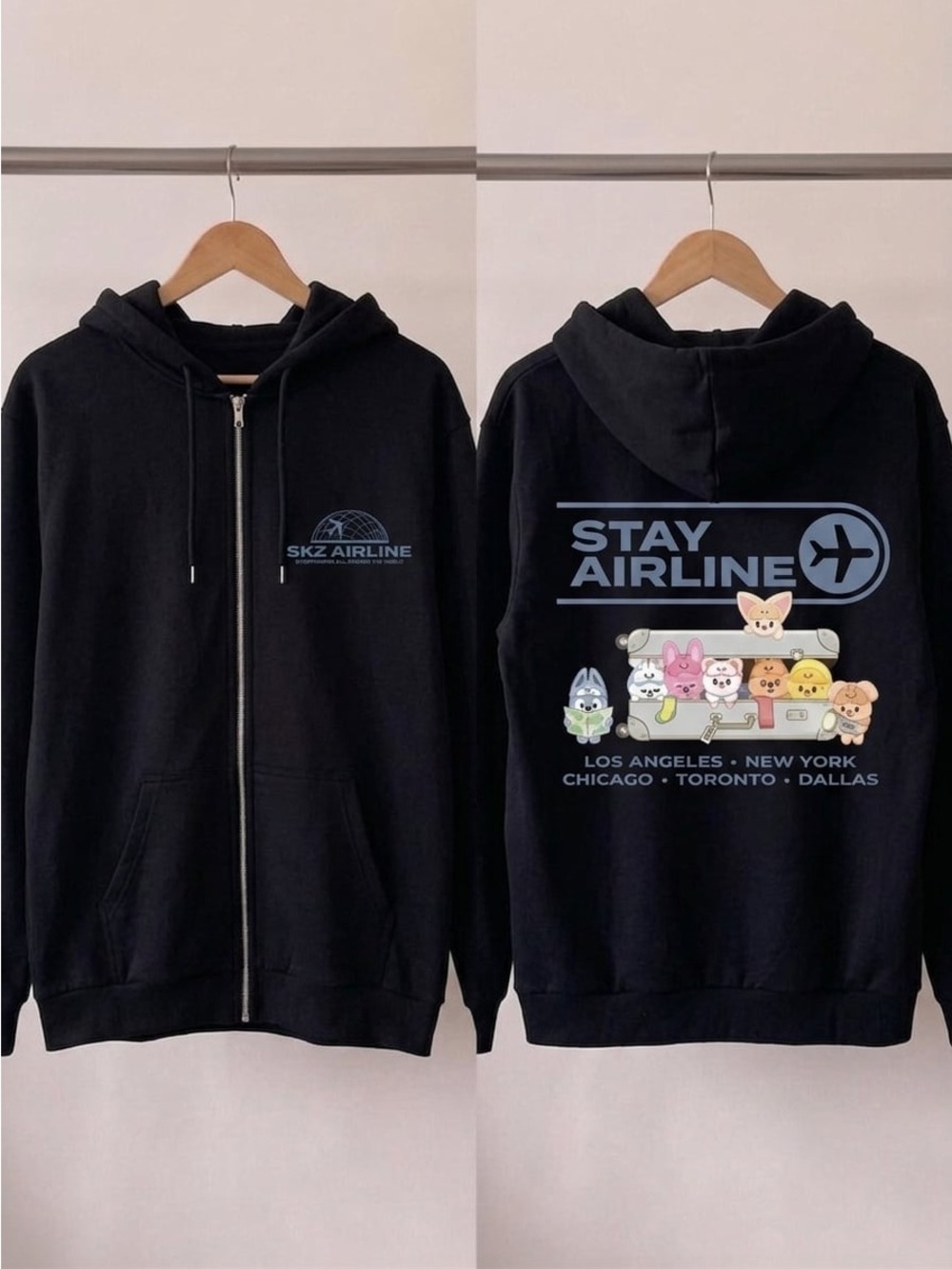 Stray Kids SKZOO ZIP-UP HOODIE STAY AIRLINE Black
